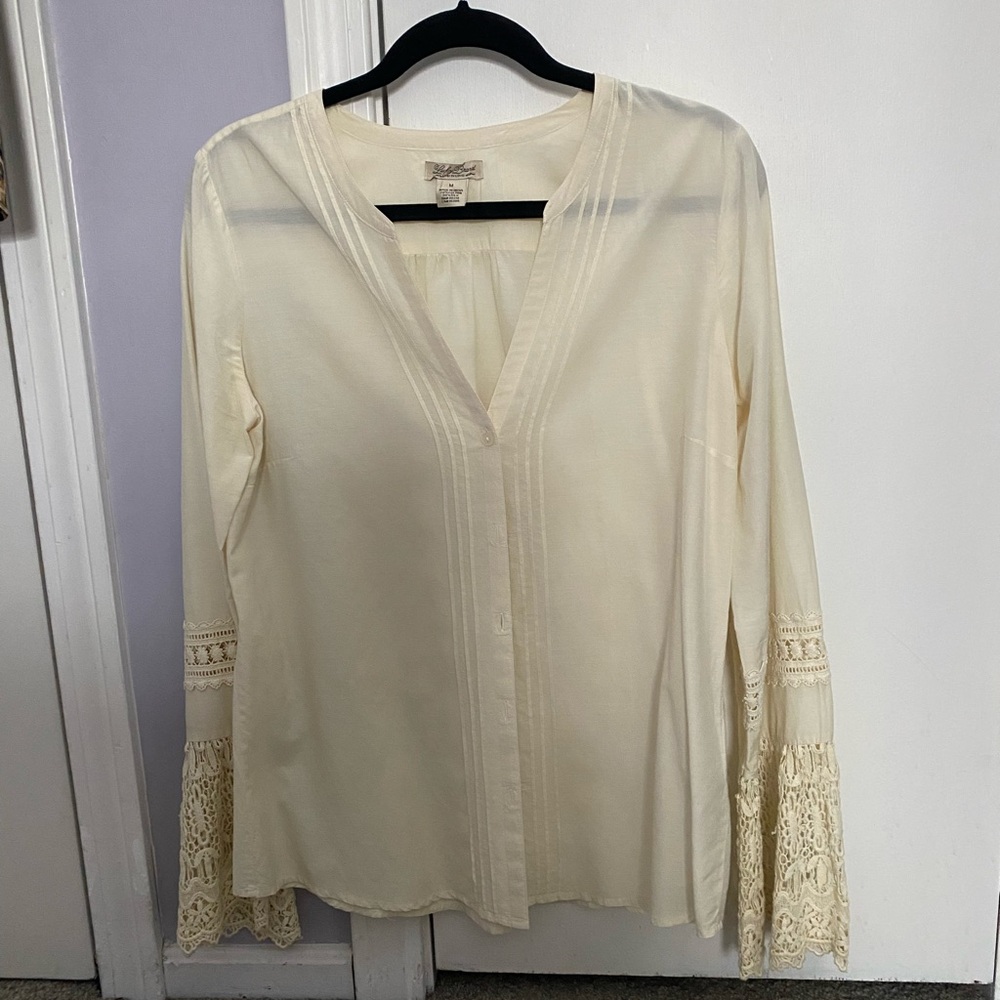 Lucky Brand Cream Lace Accent Blouse